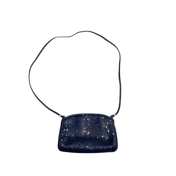 Vintage Whiting & Davis Rare Navy Blue Metallic Mesh Shoulder Bag Evening Glam - Picture 1 of 8